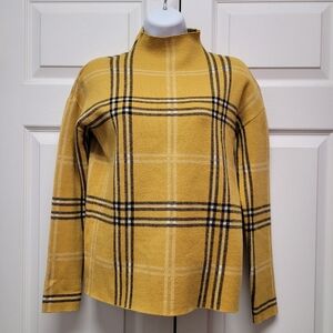 Nicole Miller Mustard Plaid Mock Neck Sweater, Size XS